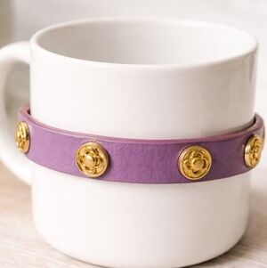 Stella & Dot Purple Leather Stud Bracelet Gold Tone Adjustable